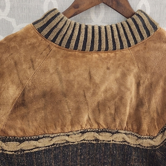 Vintage Deerskin Trading Post Leather Wool Mock neck Knit Sweater Men's L - Picture 5 of 10